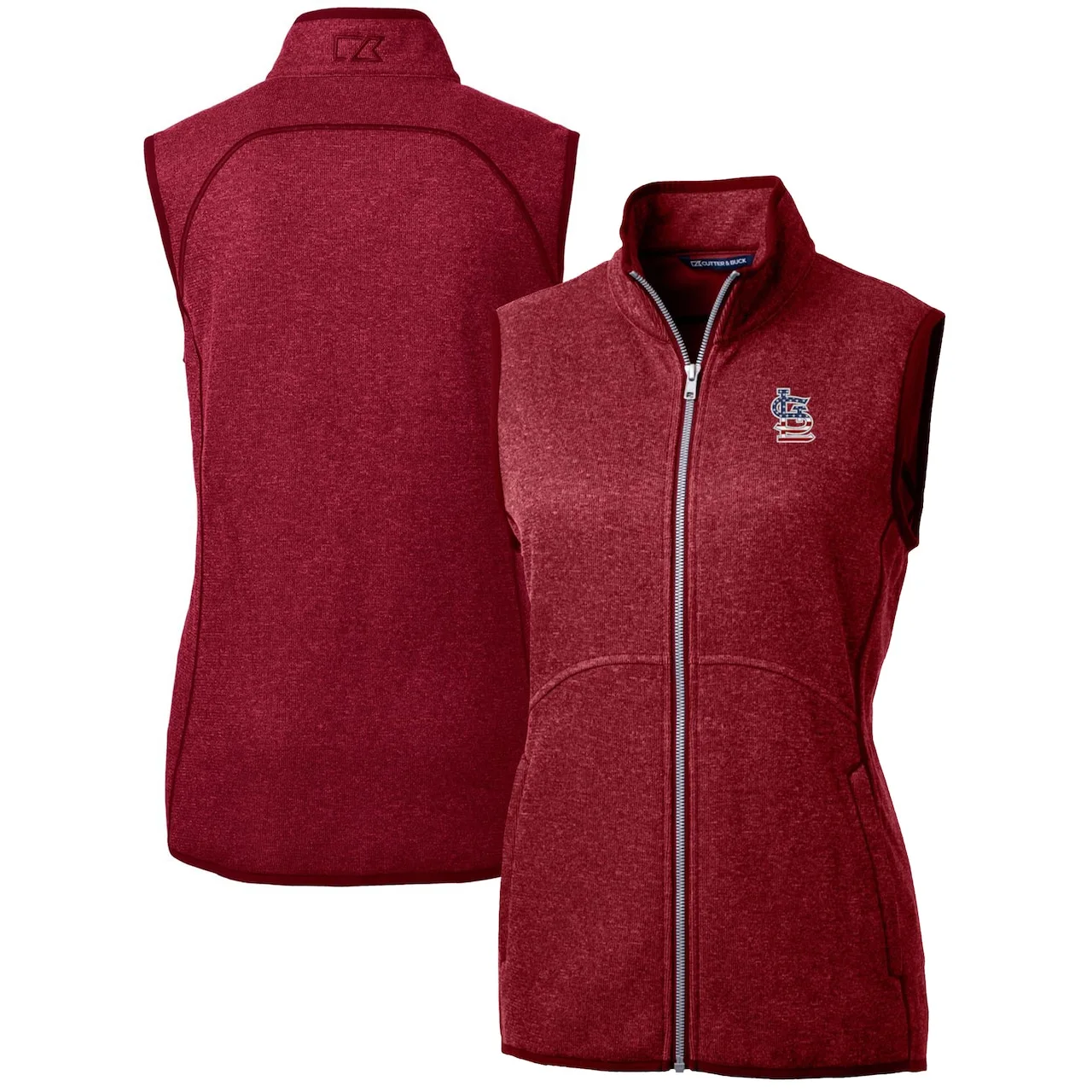 Women's St. Louis Cardinals Cutter & Buck Cardinal Americana Logo Mainsail Sweater-Knit Full-Zip Vest 3 Women's St. Louis Cardinals Cutter & Buck Cardinal Americana Logo Mainsail Sweater-Knit Full-Zip Vest