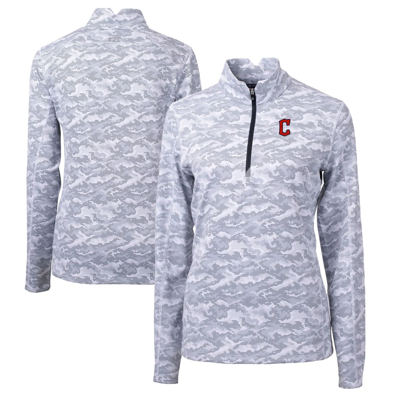 Women's Cleveland Guardians Cutter & Buck Charcoal Traverse Camo Print Stretch Quarter-Zip Pullover Top 3 Women's Cleveland Guardians Cutter & Buck Charcoal Traverse Camo Print Stretch Quarter-Zip Pullover Top