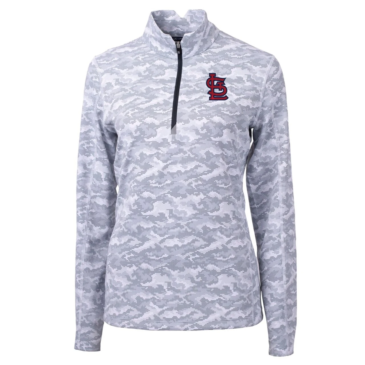 Women's St. Louis Cardinals Cutter & Buck Charcoal Traverse Camo Print Stretch Quarter-Zip Pullover Top 4 Women's St. Louis Cardinals Cutter & Buck Charcoal Traverse Camo Print Stretch Quarter-Zip Pullover Top - Image 2
