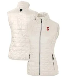 Women's Cleveland Guardians Cutter & Buck Cream Rainier PrimaLoft Eco Full-Zip Puffer Vest