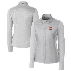 Women's Cleveland Guardians Cutter & Buck Gray DryTec Stealth Hybrid Quilted Full-Zip Windbreaker Jacket