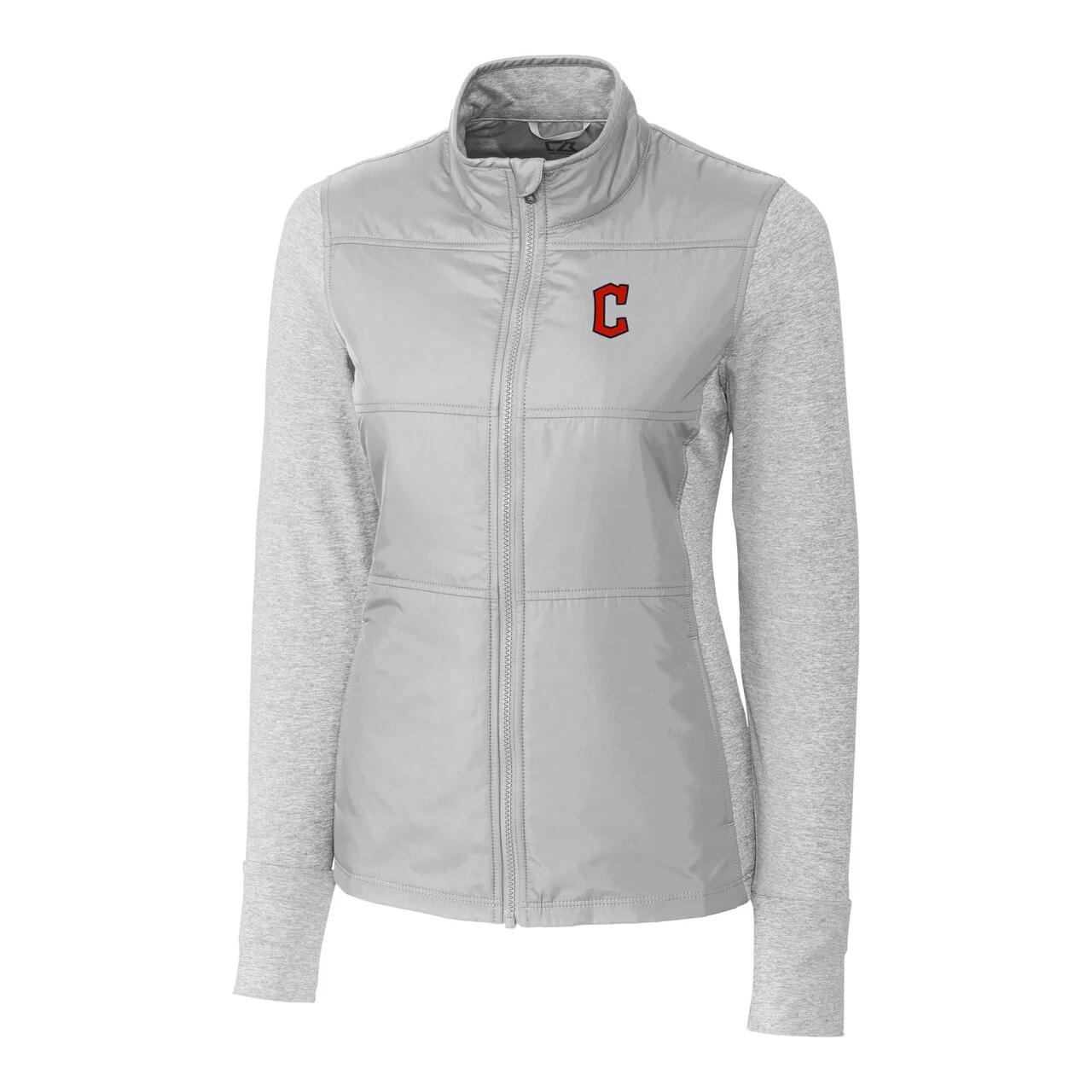 Women's Cleveland Guardians Cutter & Buck Gray DryTec Stealth Hybrid Quilted Full-Zip Windbreaker Jacket 4 Women's Cleveland Guardians Cutter & Buck Gray DryTec Stealth Hybrid Quilted Full-Zip Windbreaker Jacket - Image 2