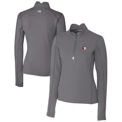 Women's Cleveland Guardians Cutter & Buck Gray DryTec Traverse Stretch Quarter-Zip Pullover Top