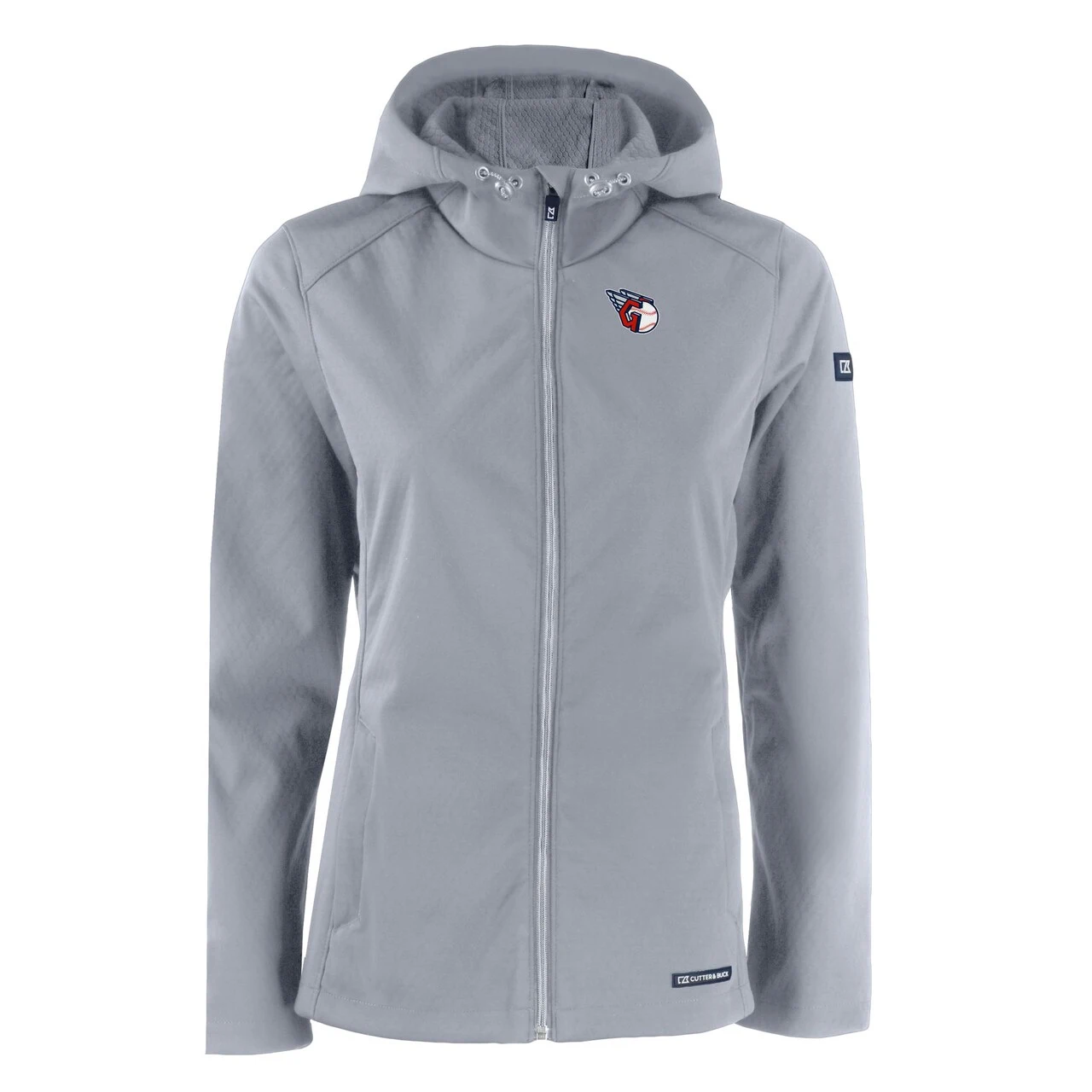 Women's Cleveland Guardians Cutter & Buck Gray Evoke Eco Softshell Recycled Full-Zip Jacket 4 Women's Cleveland Guardians Cutter & Buck Gray Evoke Eco Softshell Recycled Full-Zip Jacket - Image 2