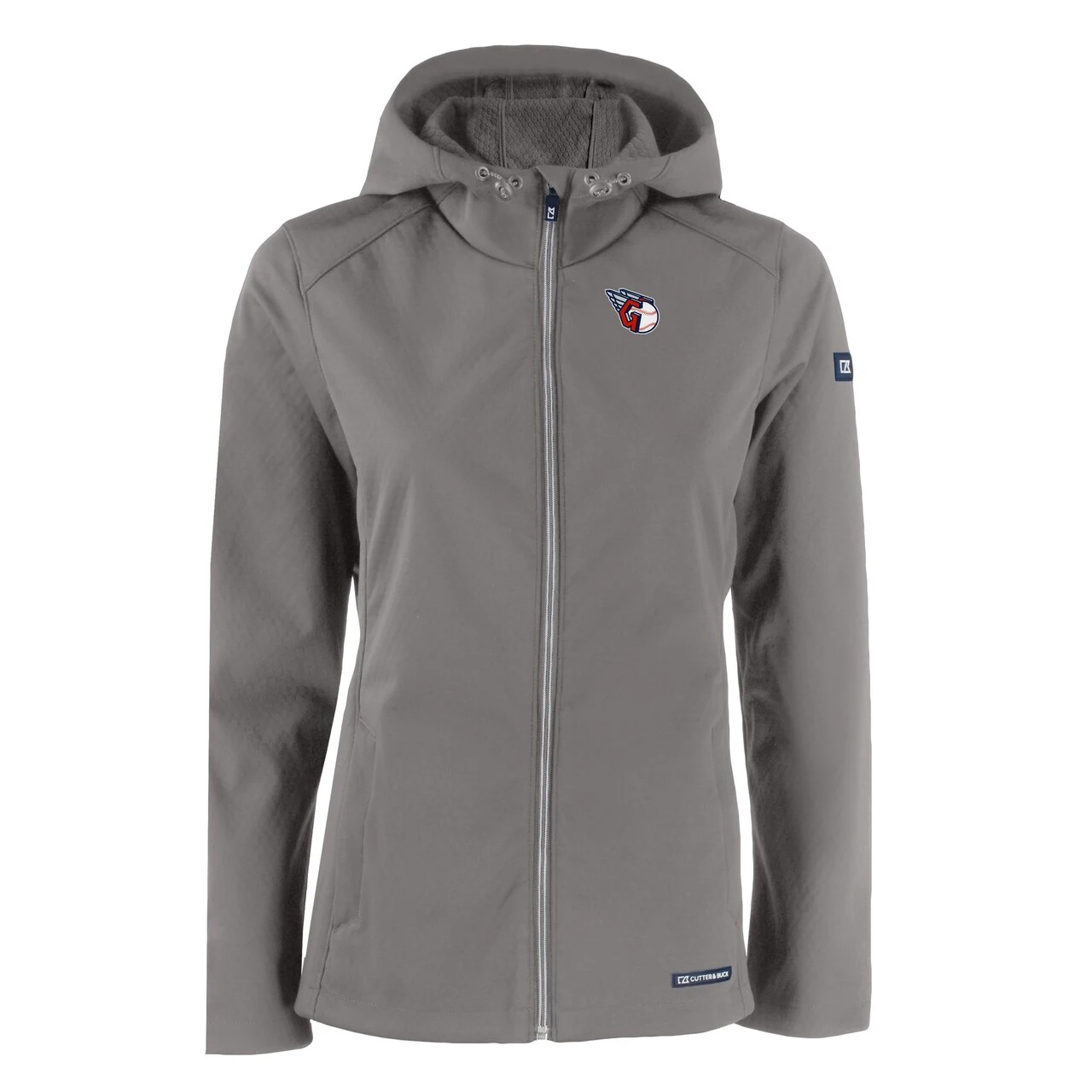 Women's Cleveland Guardians Cutter & Buck Gray Evoke Eco Softshell Recycled Full-Zip Jacket 4 Women's Cleveland Guardians Cutter & Buck Gray Evoke Eco Softshell Recycled Full-Zip Jacket - Image 2
