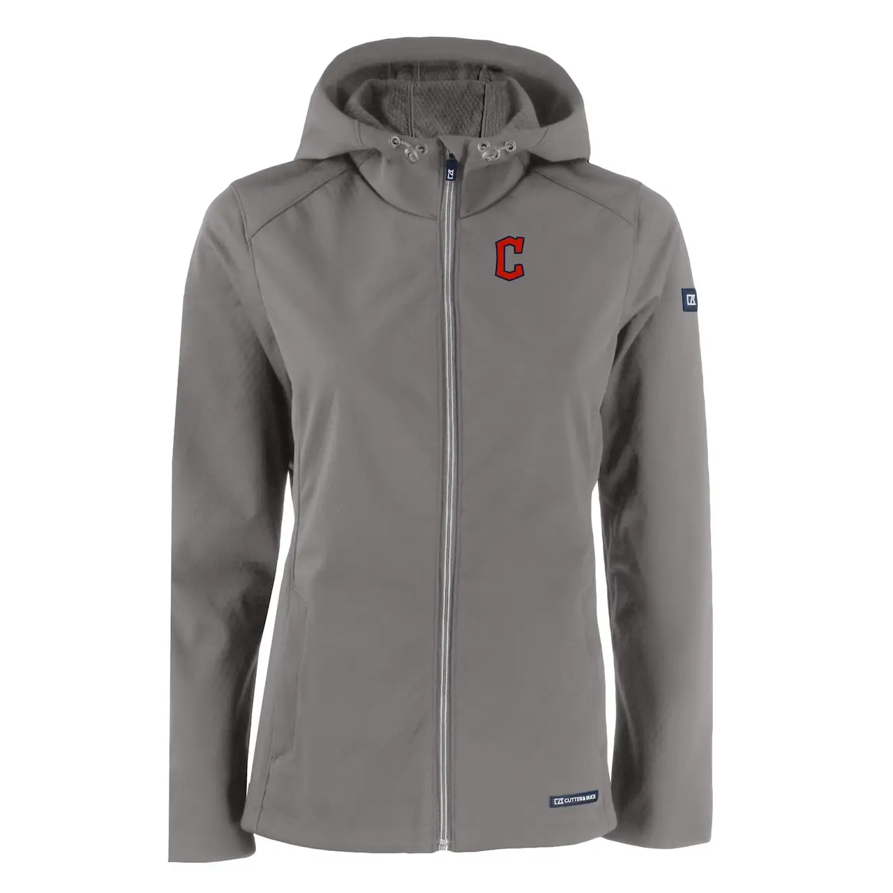 Women's Cleveland Guardians Cutter & Buck Gray Evoke Eco Softshell Recycled Full-Zip Jacket 4 Women's Cleveland Guardians Cutter & Buck Gray Evoke Eco Softshell Recycled Full-Zip Jacket - Image 2