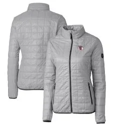 Women's Cleveland Guardians Cutter & Buck Gray Rainier PrimaLoft Eco Full-Zip Puffer Jacket