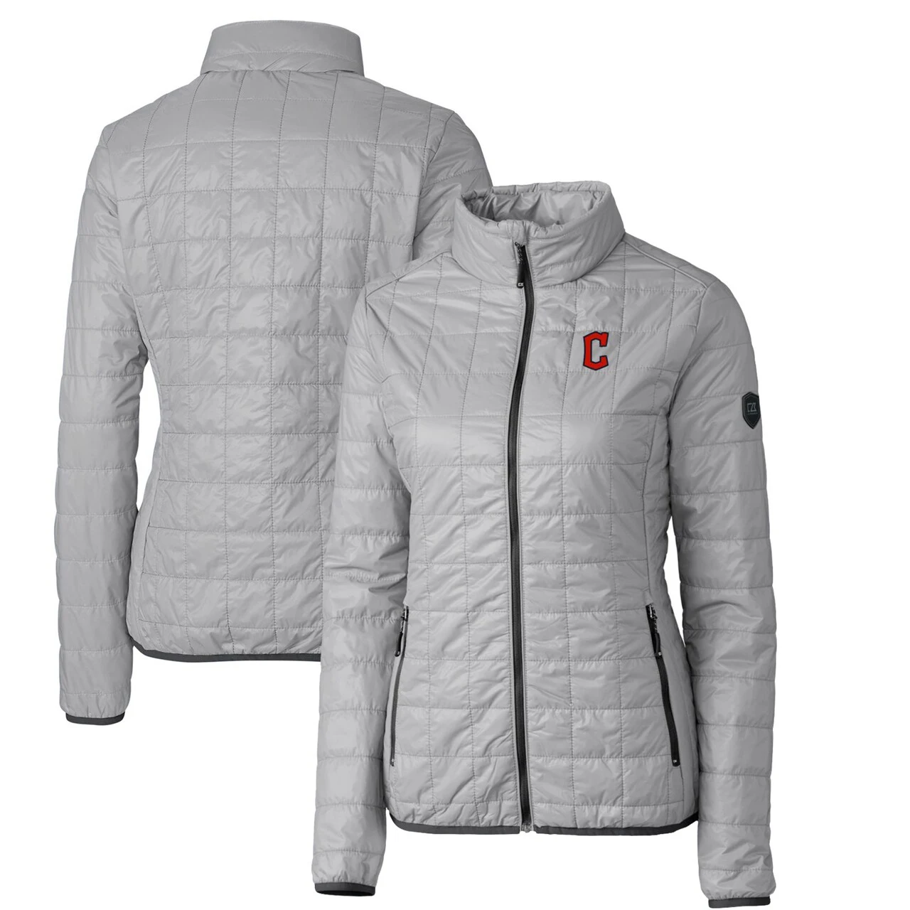 Women's Cleveland Guardians Cutter & Buck Gray Rainier PrimaLoft Eco Full-Zip Puffer Jacket 3 Women's Cleveland Guardians Cutter & Buck Gray Rainier PrimaLoft Eco Full-Zip Puffer Jacket