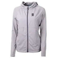 Women's Detroit Tigers Cutter & Buck Gray Adapt Eco Knit Full-Zip Jacket