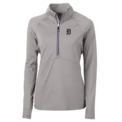 Women's Detroit Tigers Cutter & Buck Gray Adapt Eco Knit Stretch Half-Zip Pullover Top