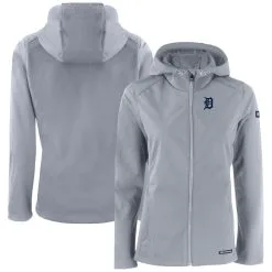 Women's Detroit Tigers Cutter & Buck Gray Evoke Eco Softshell Recycled Full-Zip Jacket