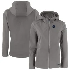 Women's Detroit Tigers Cutter & Buck Gray Evoke Eco Softshell Recycled Full-Zip Jacket