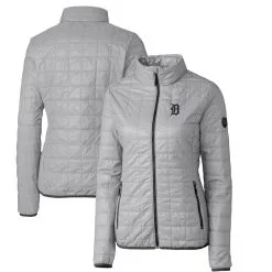 Women's Detroit Tigers Cutter & Buck Gray Rainier PrimaLoft Eco Full-Zip Puffer Jacket