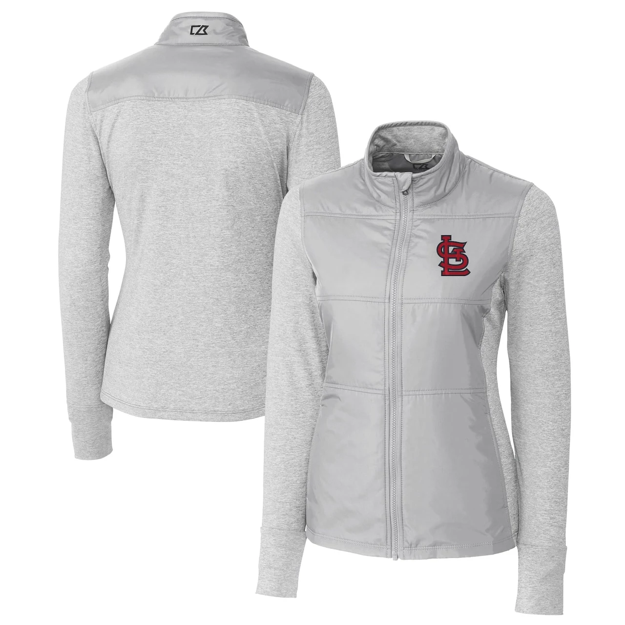 Women's St. Louis Cardinals Cutter & Buck Gray DryTec Stealth Hybrid Quilted Full-Zip Windbreaker Jacket 3 Women's St. Louis Cardinals Cutter & Buck Gray DryTec Stealth Hybrid Quilted Full-Zip Windbreaker Jacket