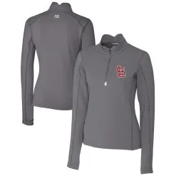 Women's St. Louis Cardinals Cutter & Buck Gray DryTec Traverse Stretch Quarter-Zip Pullover Top