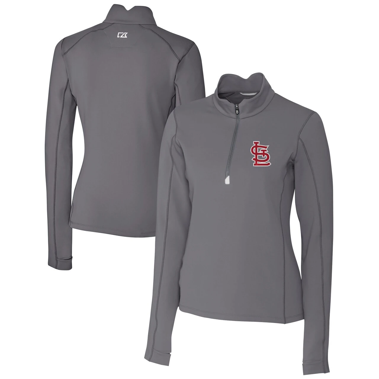 Women's St. Louis Cardinals Cutter & Buck Gray DryTec Traverse Stretch Quarter-Zip Pullover Top 3 Women's St. Louis Cardinals Cutter & Buck Gray DryTec Traverse Stretch Quarter-Zip Pullover Top