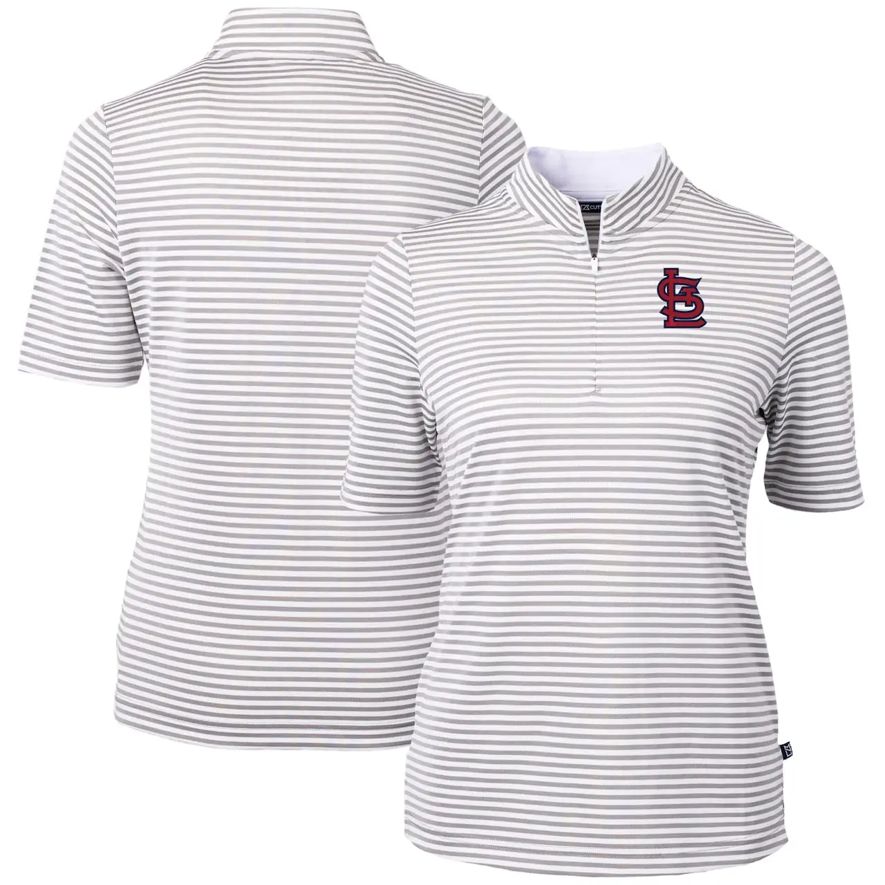 Women's St. Louis Cardinals Cutter & Buck Gray Virtue Eco Pique Stripe Top 3 Women's St. Louis Cardinals Cutter & Buck Gray Virtue Eco Pique Stripe Top