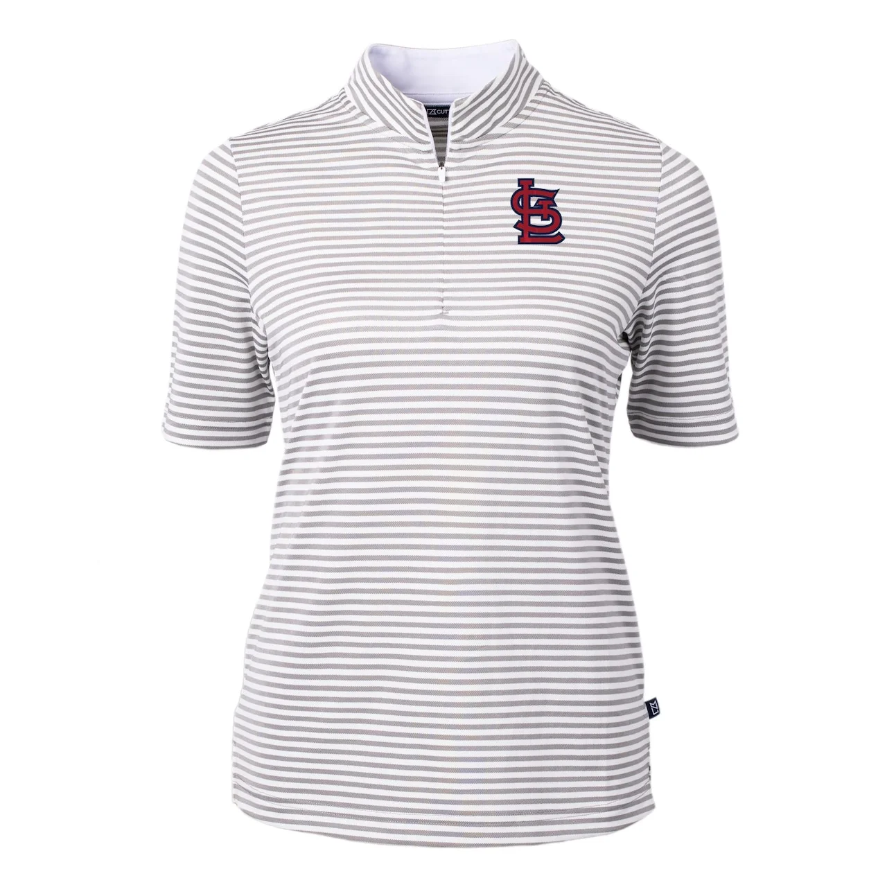 Women's St. Louis Cardinals Cutter & Buck Gray Virtue Eco Pique Stripe Top 4 Women's St. Louis Cardinals Cutter & Buck Gray Virtue Eco Pique Stripe Top - Image 2