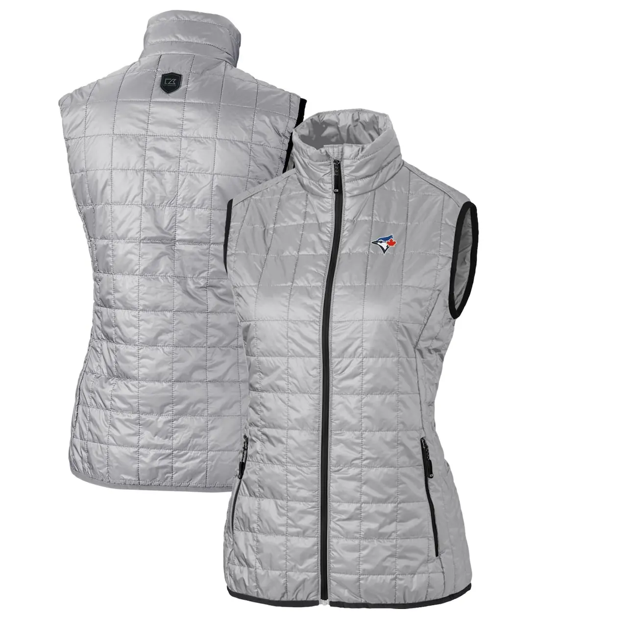 Women's Toronto Blue Jays Cutter & Buck Gray Rainier PrimaLoft Eco Full-Zip Puffer Vest 3 Women's Toronto Blue Jays Cutter & Buck Gray Rainier PrimaLoft Eco Full-Zip Puffer Vest