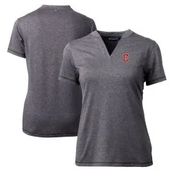 Women's Cleveland Guardians Cutter & Buck Heather Charcoal DryTec Forge Stretch V-Neck Blade Top