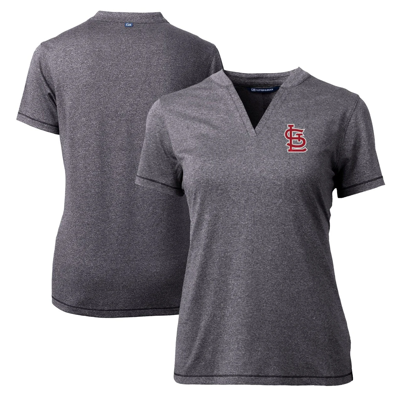 Women's St. Louis Cardinals Cutter & Buck Heather Charcoal DryTec Forge Stretch V-Neck Blade Top 3 Women's St. Louis Cardinals Cutter & Buck Heather Charcoal DryTec Forge Stretch V-Neck Blade Top