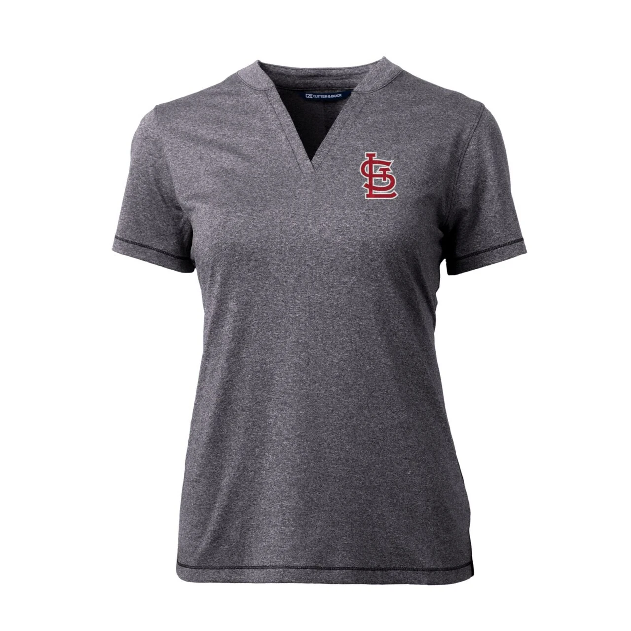 Women's St. Louis Cardinals Cutter & Buck Heather Charcoal DryTec Forge Stretch V-Neck Blade Top 4 Women's St. Louis Cardinals Cutter & Buck Heather Charcoal DryTec Forge Stretch V-Neck Blade Top - Image 2