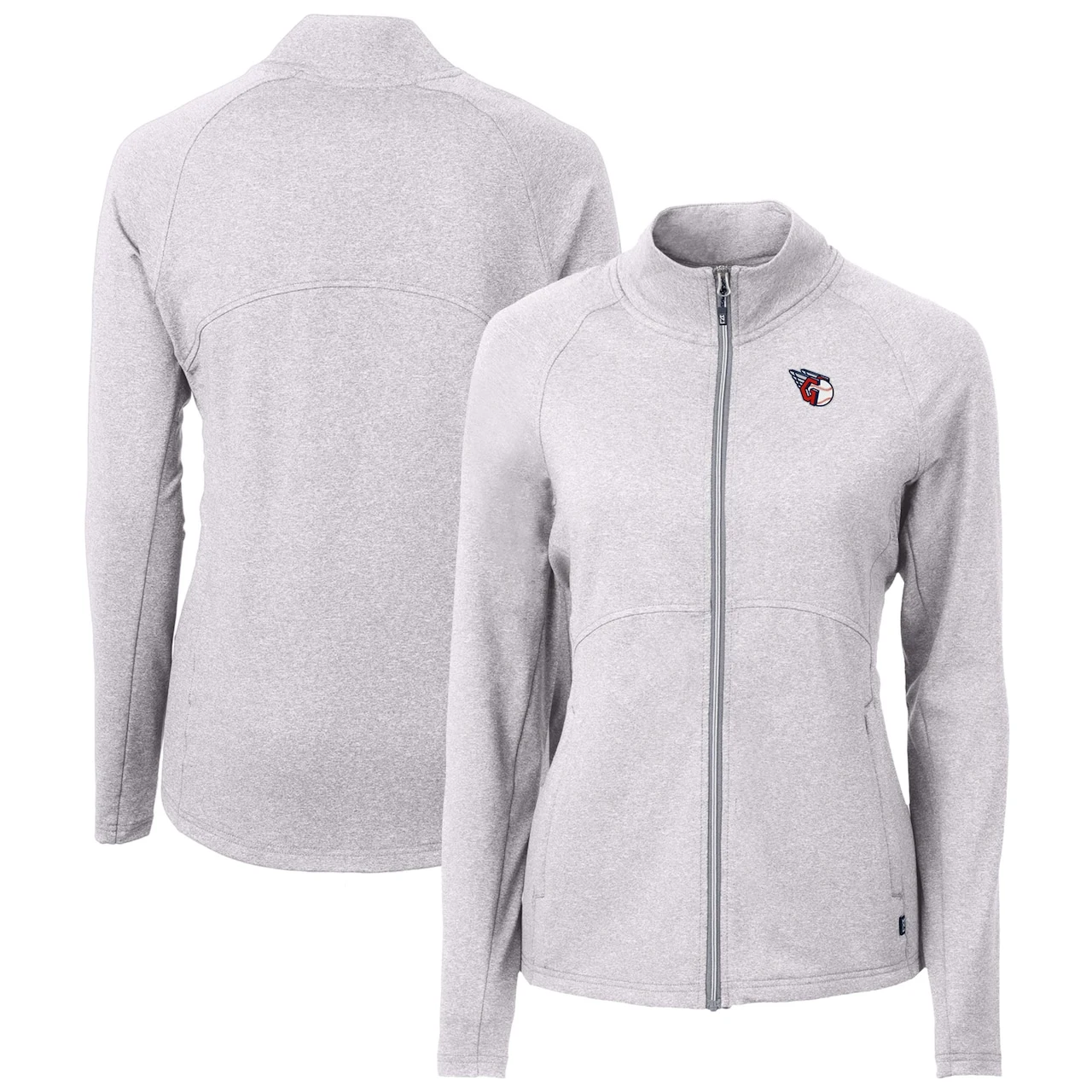 Women's Cleveland Guardians Cutter & Buck Heather Gray Adapt Eco Knit Raglan Full-Zip Jacket 3 Women's Cleveland Guardians Cutter & Buck Heather Gray Adapt Eco Knit Raglan Full-Zip Jacket