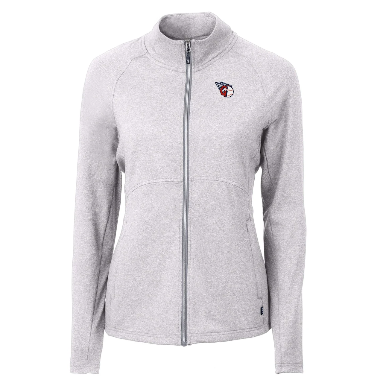 Women's Cleveland Guardians Cutter & Buck Heather Gray Adapt Eco Knit Raglan Full-Zip Jacket 4 Women's Cleveland Guardians Cutter & Buck Heather Gray Adapt Eco Knit Raglan Full-Zip Jacket - Image 2