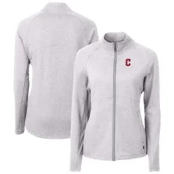 Women's Cleveland Guardians Cutter & Buck Heather Gray Adapt Eco Knit Raglan Full-Zip Jacket