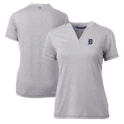 Women's Detroit Tigers Cutter & Buck Heather Gray DryTec Forge Stretch V-Neck Blade Top