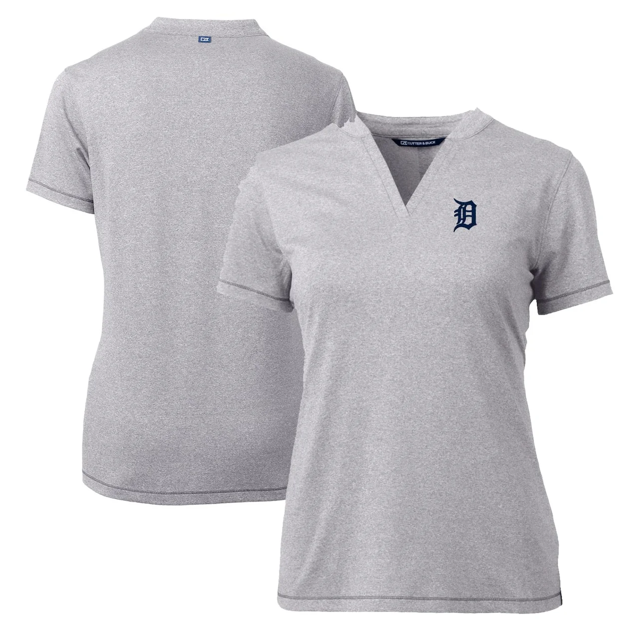 Women's Detroit Tigers Cutter & Buck Heather Gray DryTec Forge Stretch V-Neck Blade Top 3 Women's Detroit Tigers Cutter & Buck Heather Gray DryTec Forge Stretch V-Neck Blade Top