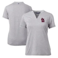 Women's St. Louis Cardinals Cutter & Buck Heather Gray DryTec Forge Stretch V-Neck Blade Top
