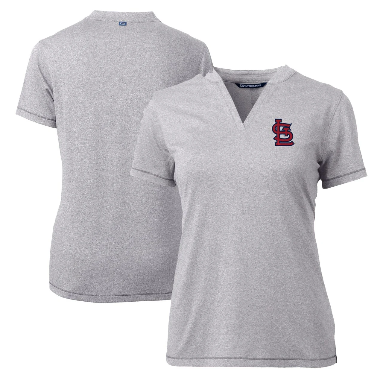 Women's St. Louis Cardinals Cutter & Buck Heather Gray DryTec Forge Stretch V-Neck Blade Top 3 Women's St. Louis Cardinals Cutter & Buck Heather Gray DryTec Forge Stretch V-Neck Blade Top