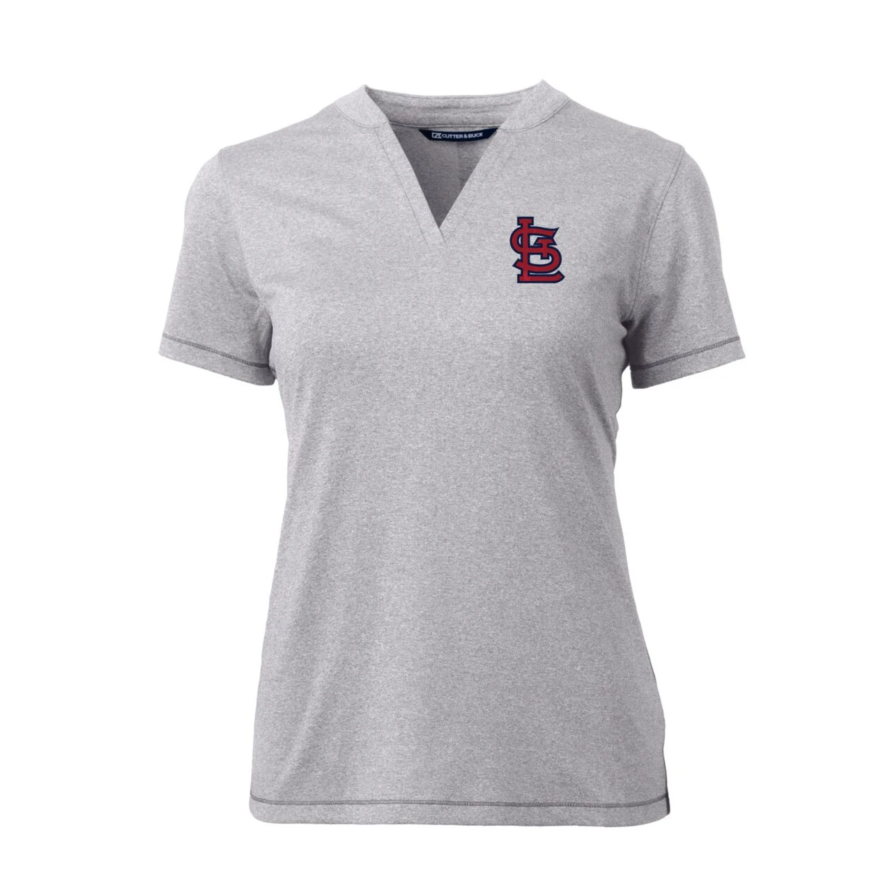 Women's St. Louis Cardinals Cutter & Buck Heather Gray DryTec Forge Stretch V-Neck Blade Top 4 Women's St. Louis Cardinals Cutter & Buck Heather Gray DryTec Forge Stretch V-Neck Blade Top - Image 2