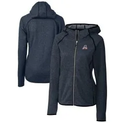 Women's Arizona Diamondbacks Cutter & Buck Heather Navy Americana Logo Mainsail Sweater-Knit Full-Zip Hoodie