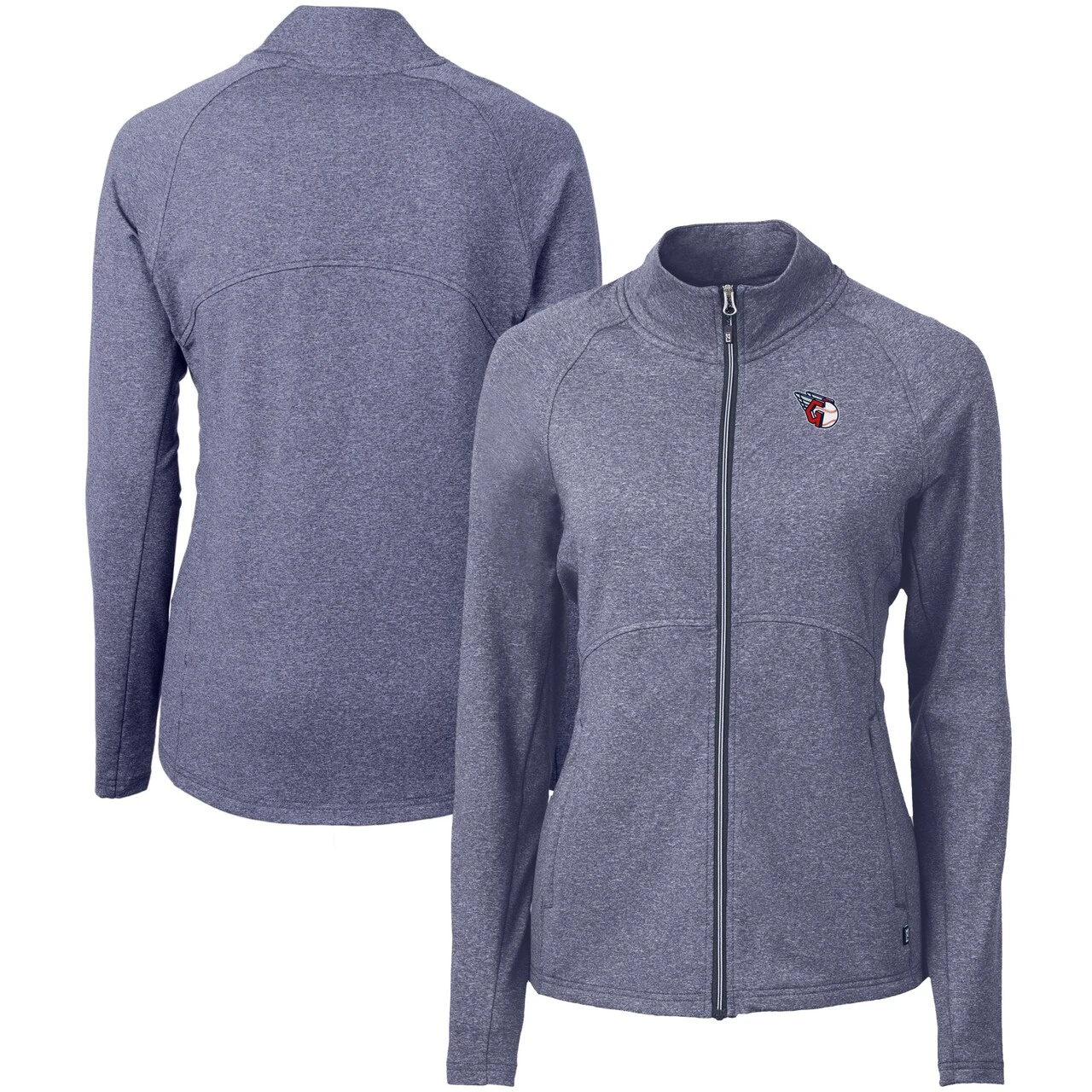 Women's Cleveland Guardians Cutter & Buck Heather Navy Adapt Eco Knit Raglan Full-Zip Jacket 3 Women's Cleveland Guardians Cutter & Buck Heather Navy Adapt Eco Knit Raglan Full-Zip Jacket