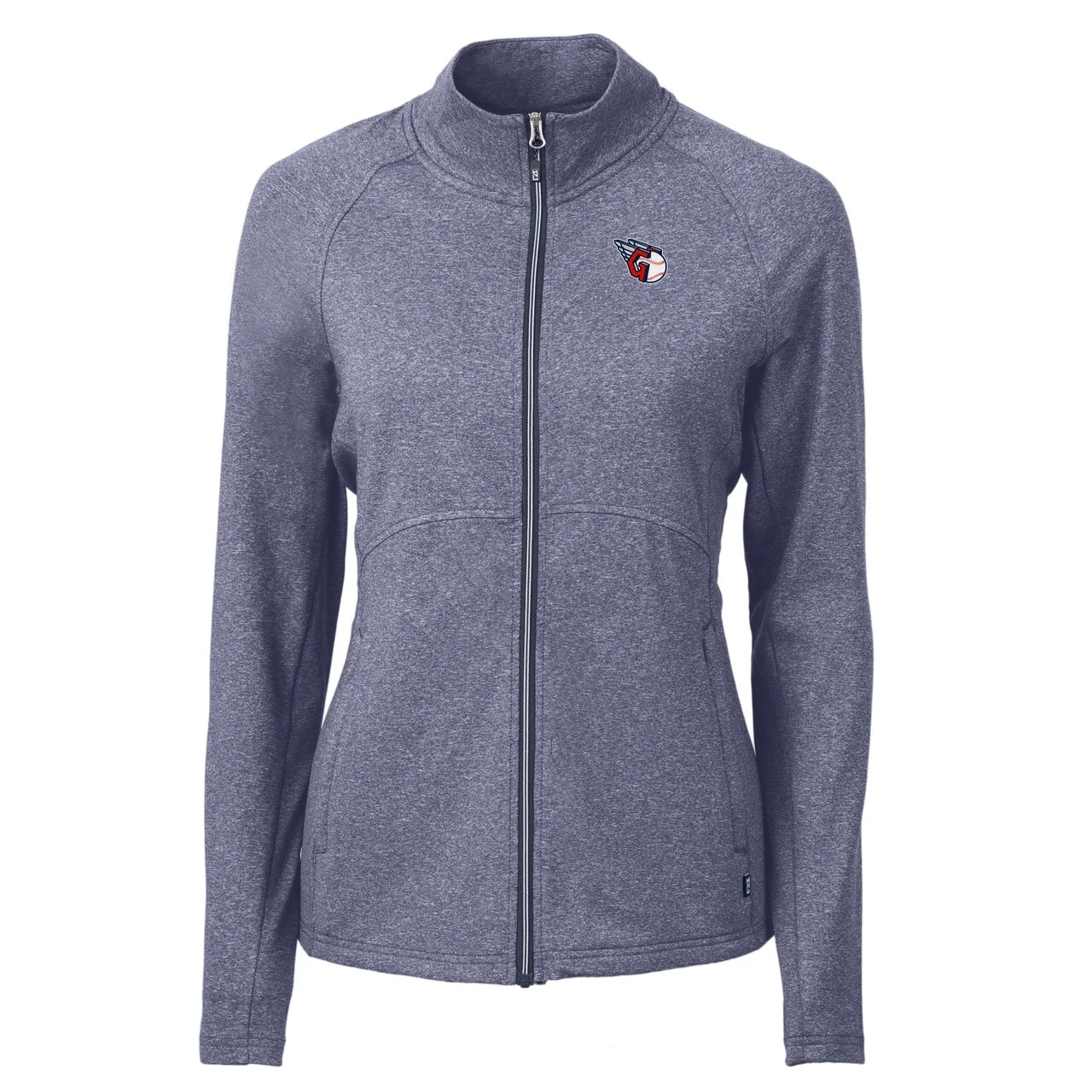 Women's Cleveland Guardians Cutter & Buck Heather Navy Adapt Eco Knit Raglan Full-Zip Jacket 4 Women's Cleveland Guardians Cutter & Buck Heather Navy Adapt Eco Knit Raglan Full-Zip Jacket - Image 2