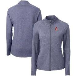 Women's Cleveland Guardians Cutter & Buck Heather Navy Adapt Eco Knit Raglan Full-Zip Jacket
