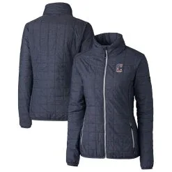 Women's Cleveland Guardians Cutter & Buck Heather Navy Americana Logo Rainier PrimaLoft Eco Insulated Full-Zip Puffer Jacket