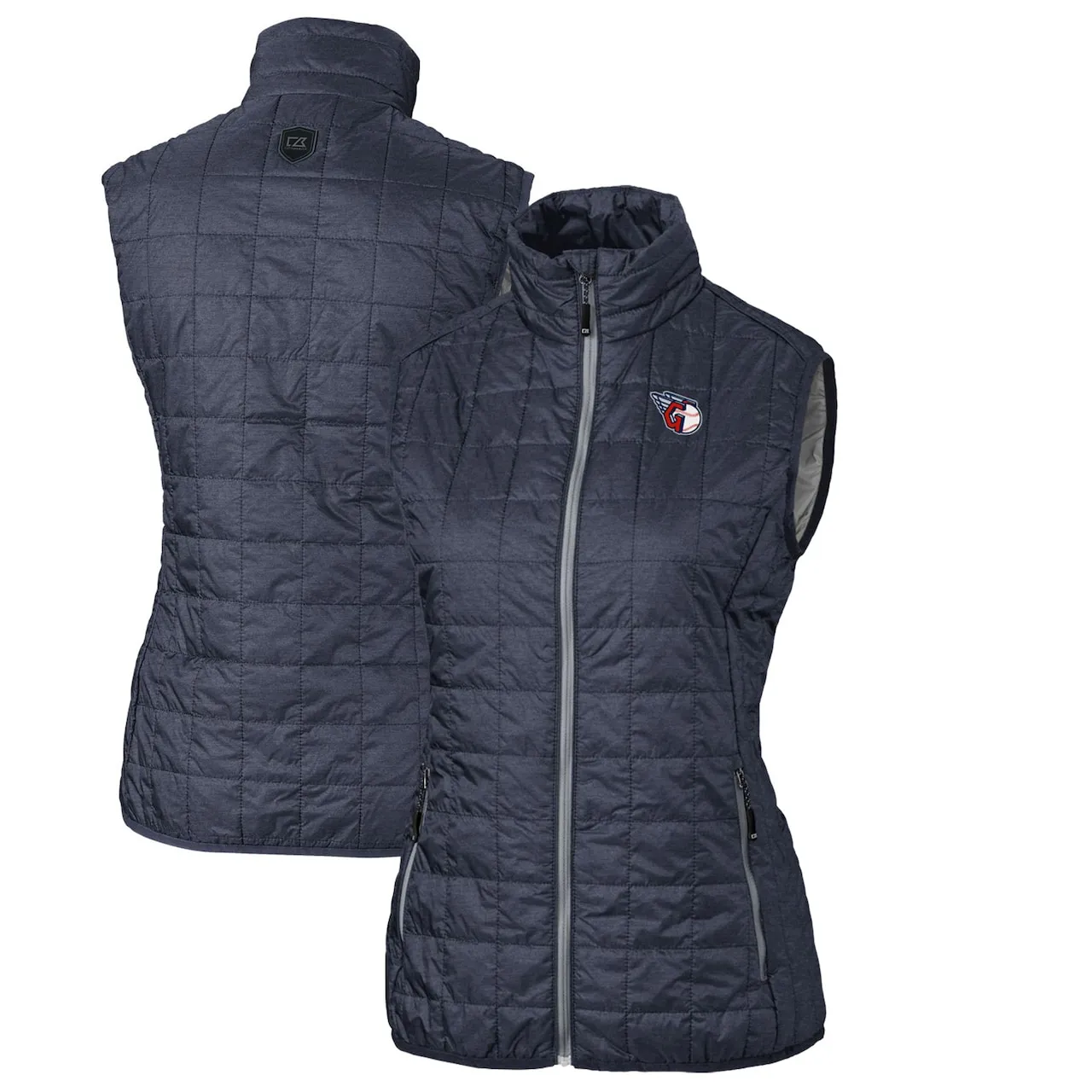 Women's Cleveland Guardians Cutter & Buck Heather Navy Rainier PrimaLoft Eco Full-Zip Puffer Vest 3 Women's Cleveland Guardians Cutter & Buck Heather Navy Rainier PrimaLoft Eco Full-Zip Puffer Vest