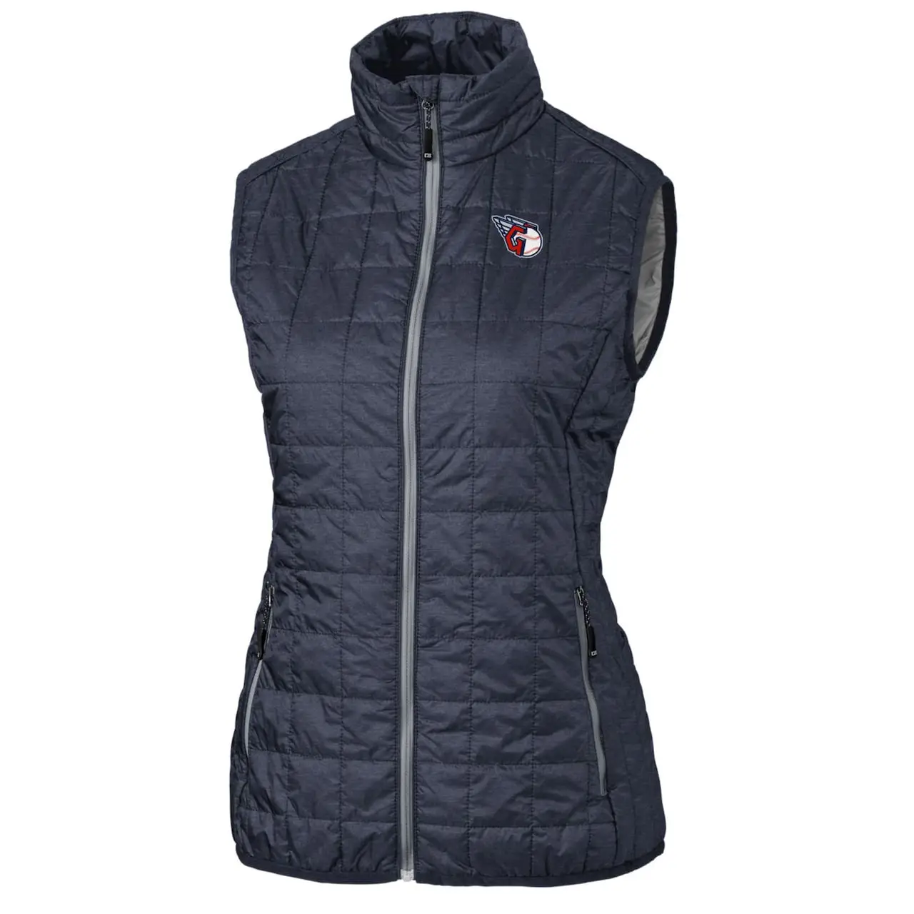 Women's Cleveland Guardians Cutter & Buck Heather Navy Rainier PrimaLoft Eco Full-Zip Puffer Vest 4 Women's Cleveland Guardians Cutter & Buck Heather Navy Rainier PrimaLoft Eco Full-Zip Puffer Vest - Image 2