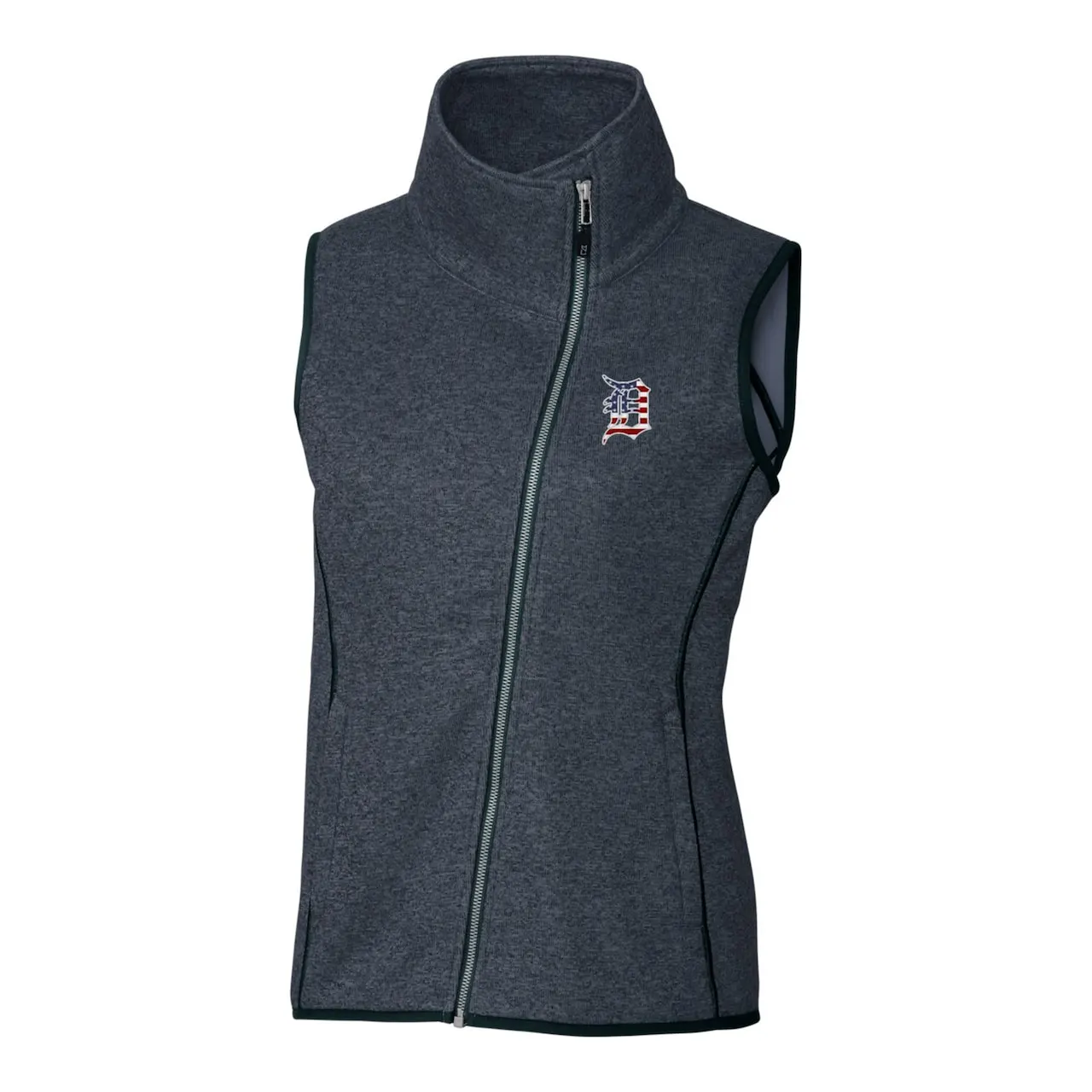 Women's Detroit Tigers Cutter & Buck Heather Navy Americana Logo Mainsail Sweater-Knit Full-Zip Asymmetrical Vest 4 Women's Detroit Tigers Cutter & Buck Heather Navy Americana Logo Mainsail Sweater-Knit Full-Zip Asymmetrical Vest - Image 2