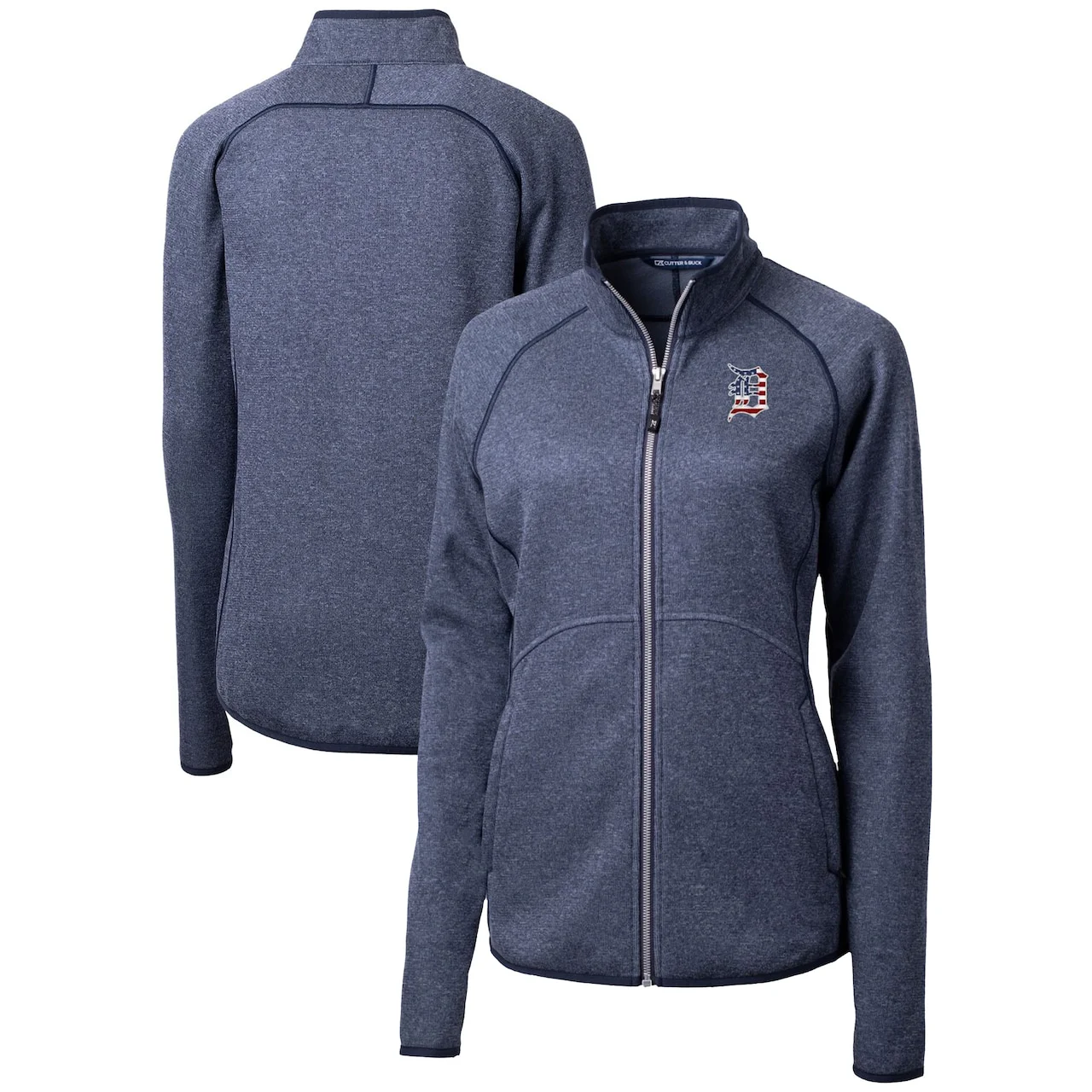 Women's Detroit Tigers Cutter & Buck Heather Navy Americana Logo Mainsail Sweater-Knit Full-Zip Jacket 3 Women's Detroit Tigers Cutter & Buck Heather Navy Americana Logo Mainsail Sweater-Knit Full-Zip Jacket