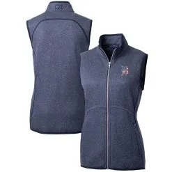 Women's Detroit Tigers Cutter & Buck Heather Navy Americana Logo Mainsail Sweater-Knit Full-Zip Vest