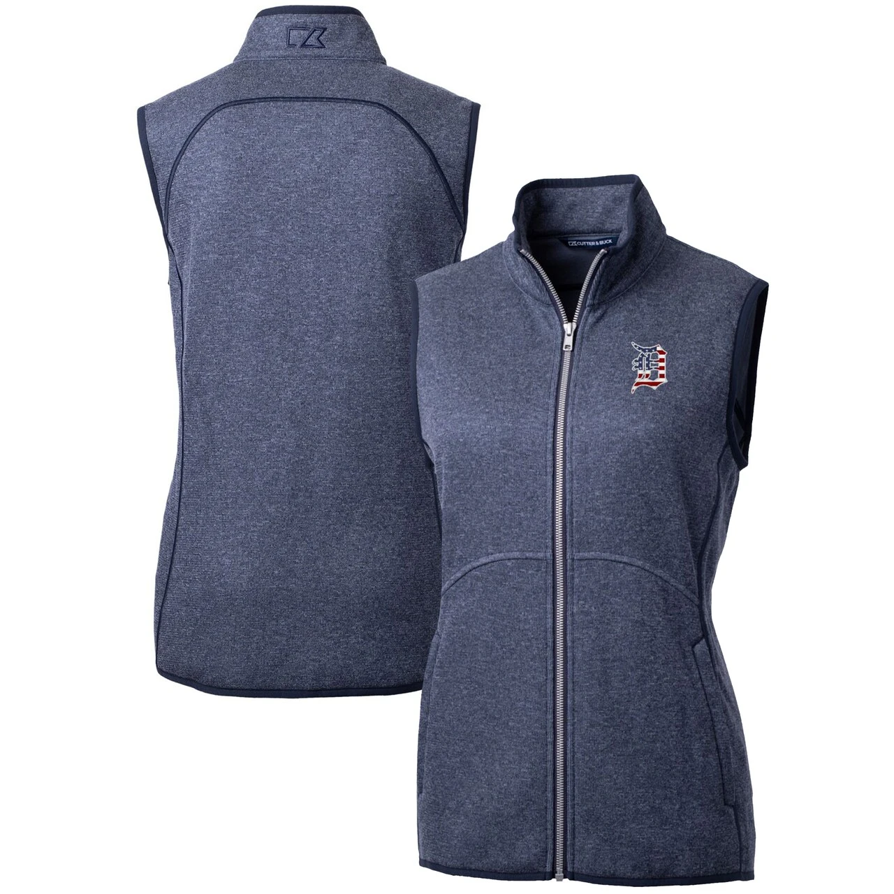 Women's Detroit Tigers Cutter & Buck Heather Navy Americana Logo Mainsail Sweater-Knit Full-Zip Vest 3 Women's Detroit Tigers Cutter & Buck Heather Navy Americana Logo Mainsail Sweater-Knit Full-Zip Vest