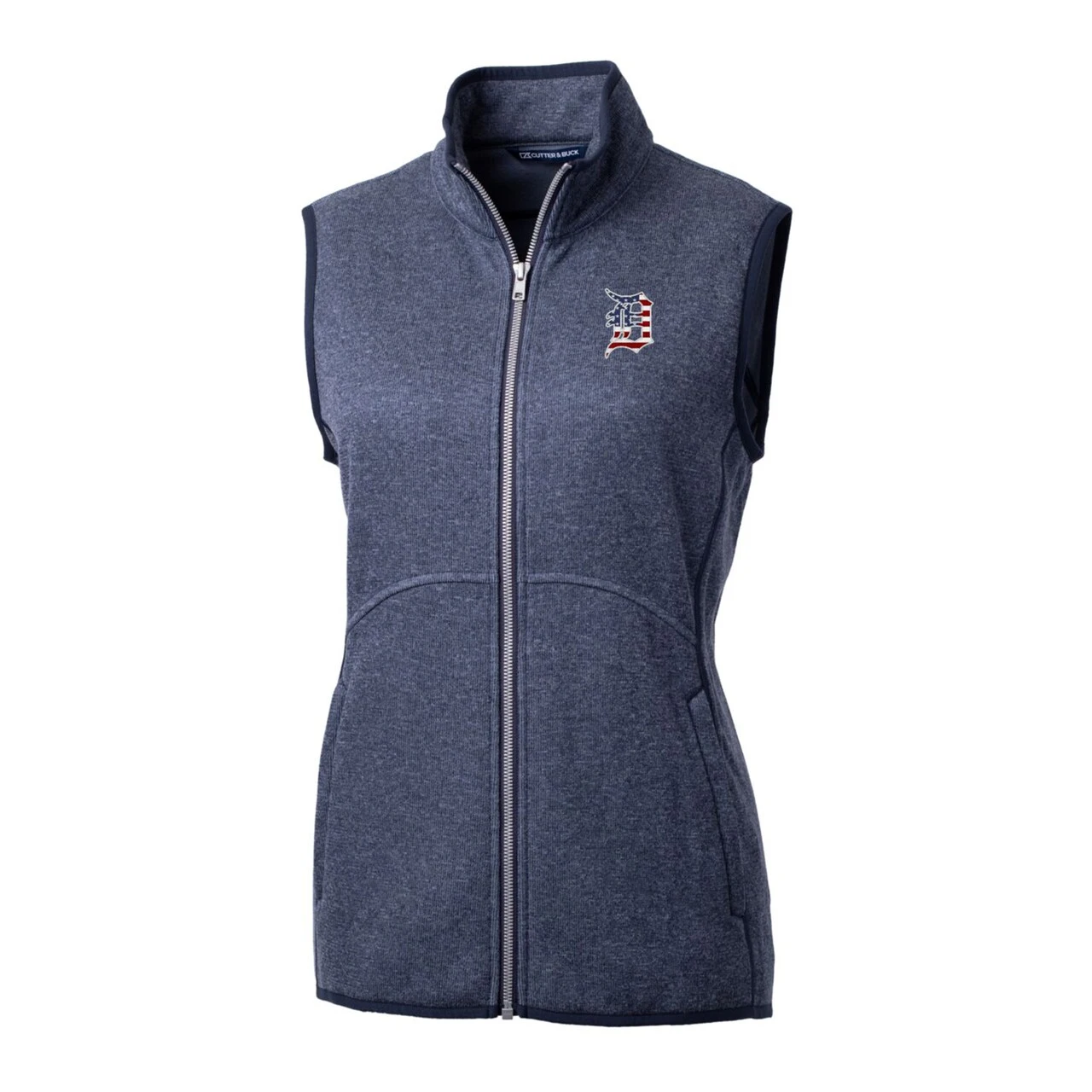 Women's Detroit Tigers Cutter & Buck Heather Navy Americana Logo Mainsail Sweater-Knit Full-Zip Vest 4 Women's Detroit Tigers Cutter & Buck Heather Navy Americana Logo Mainsail Sweater-Knit Full-Zip Vest - Image 2