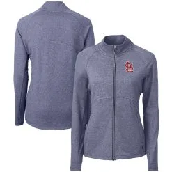 Women's St. Louis Cardinals Cutter & Buck Heather Navy Adapt Eco Knit Raglan Full-Zip Jacket
