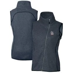 Women's St. Louis Cardinals Cutter & Buck Heather Navy Americana Logo Mainsail Sweater-Knit Full-Zip Asymmetrical Vest
