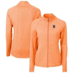 Women's Detroit Tigers Cutter & Buck Heather Orange Adapt Eco Knit Raglan Full-Zip Jacket