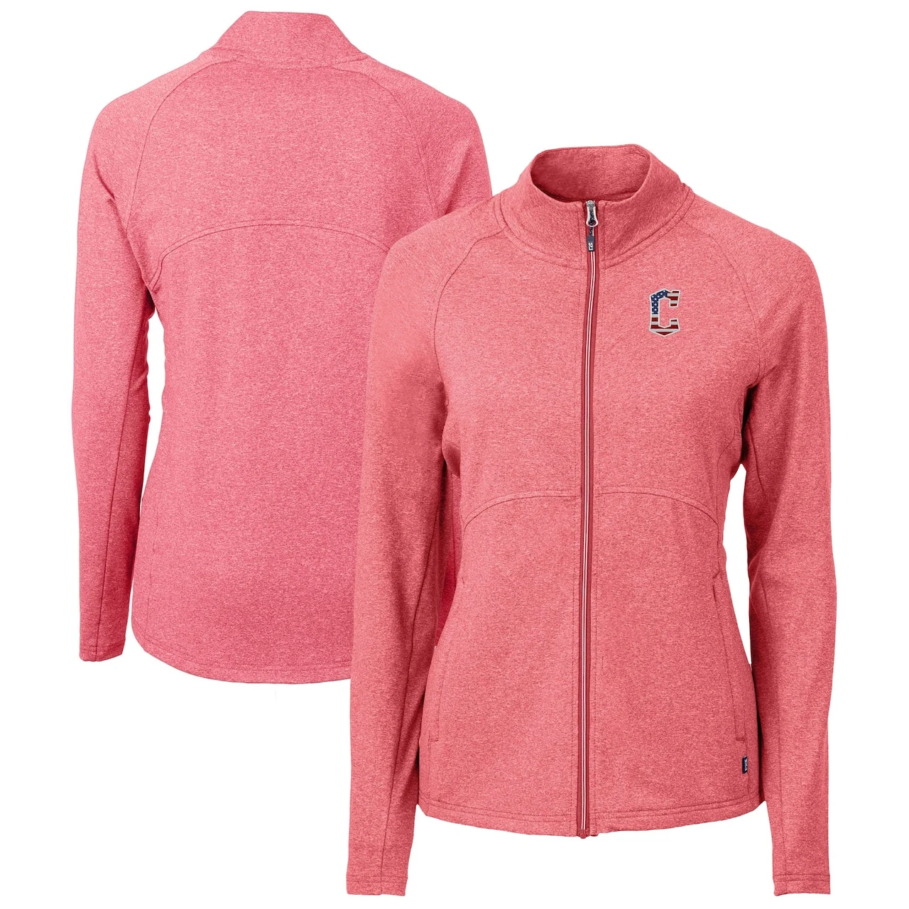 Women's Cleveland Guardians Cutter & Buck Heather Red Adapt Eco Knit Heather Recycled Full-Zip Top 3 Women's Cleveland Guardians Cutter & Buck Heather Red Adapt Eco Knit Heather Recycled Full-Zip Top